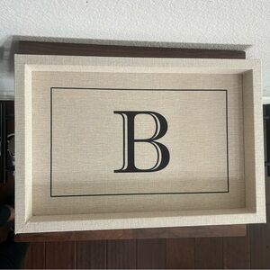 Kirklands Beige Monogram Tray with Black 'B'